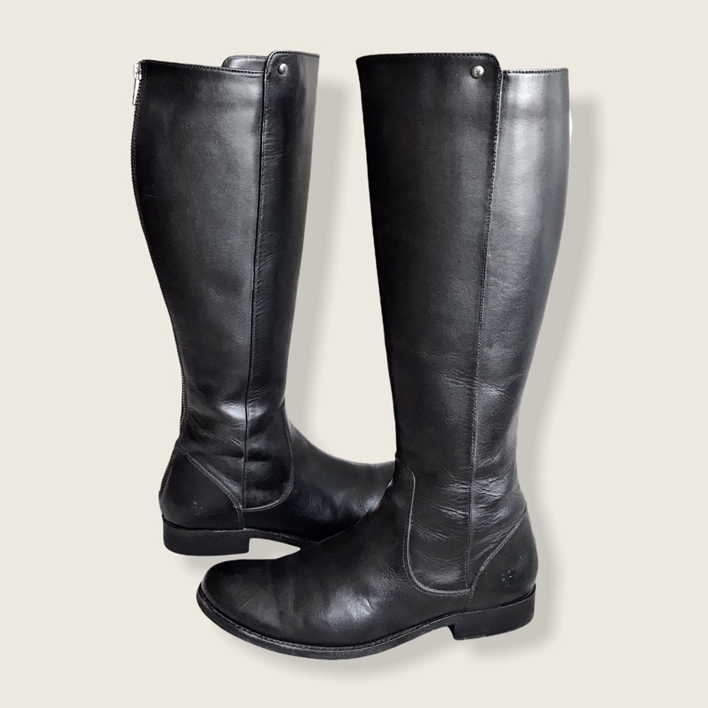 Frye Melissa Stud Black BackZip Tall Leather Boots - Picture 15 of 16